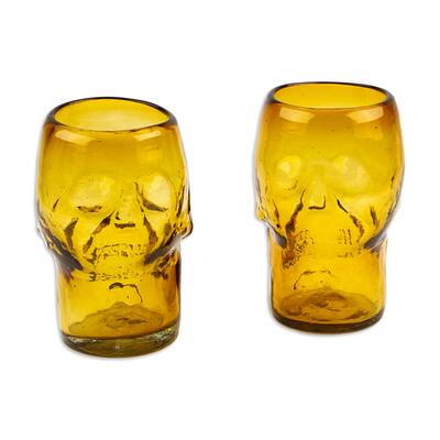 Novica Handmade Amber Skull Handblown Glass Tumblers (Pair)