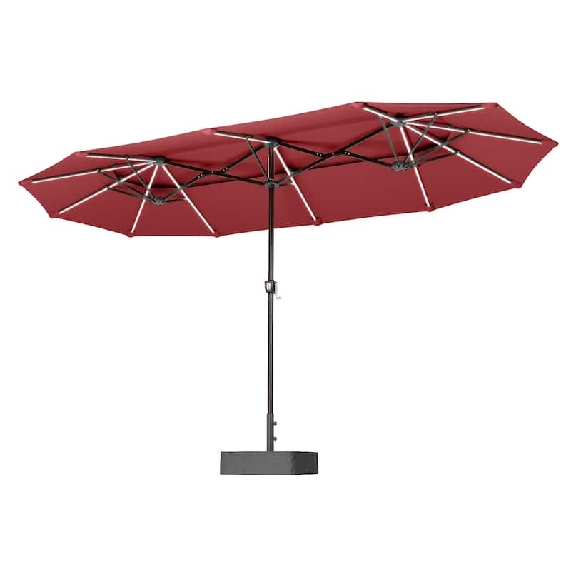 MAISON ARTS 13ft Double-Sided Outdoor Umbrella, 2-Tier Vented Market Umbrella with Colored Lights and Base