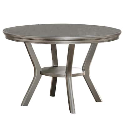 Round Dining Table with Shelf - 48 Inch Rubber Wood Kitchen Table for Dining or Living Room Use