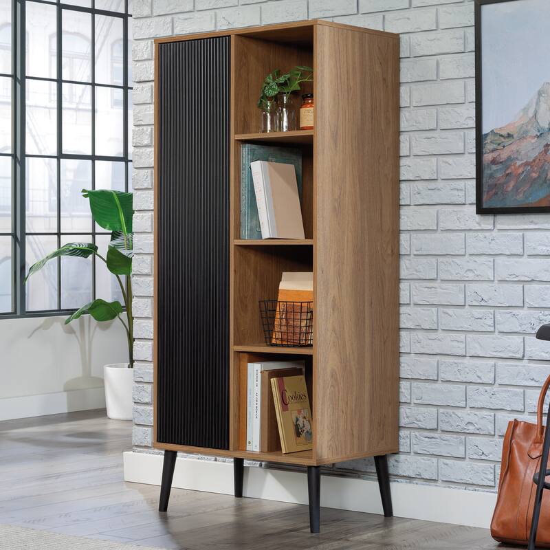 Brown and Black Tall Storage Cabinet with Adjustable Shelves 58 Inch High