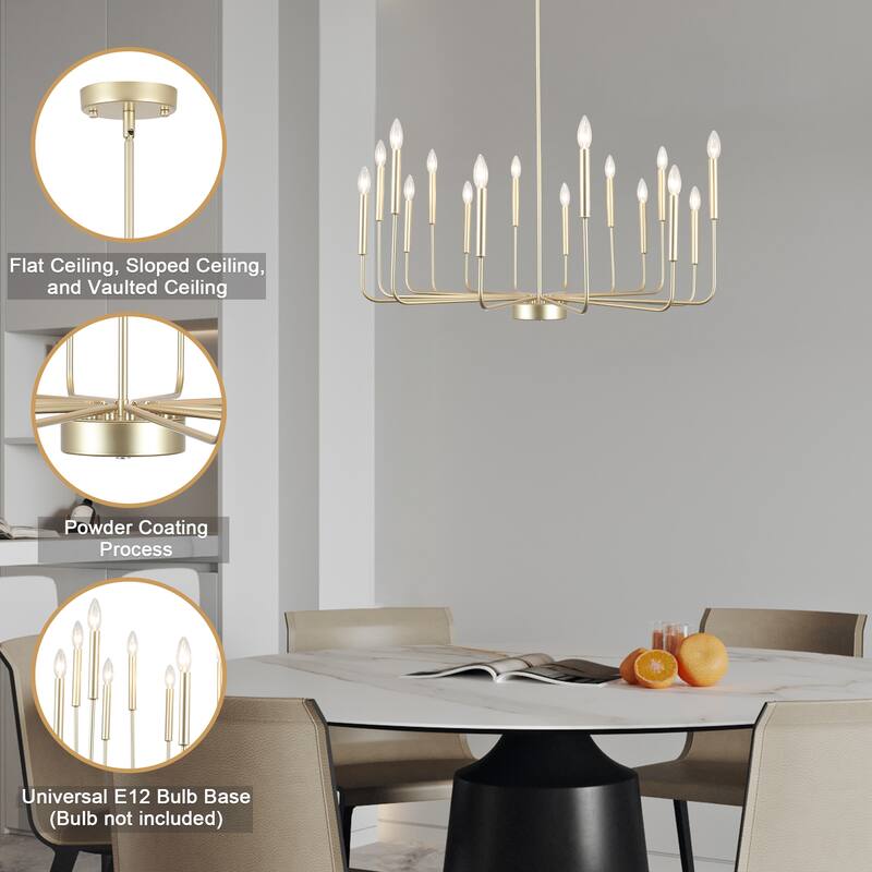 16-Light Large Candlestick Rustic Hanging Linear Chandelier Lighting for Kitchen Island