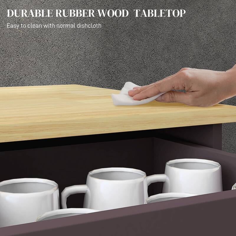 HOMCOM Sideboard with Solid Wood Countertop, Modern Kitchen Storage Cabinet, Coffee Bar Cabinet with 2 Drawers