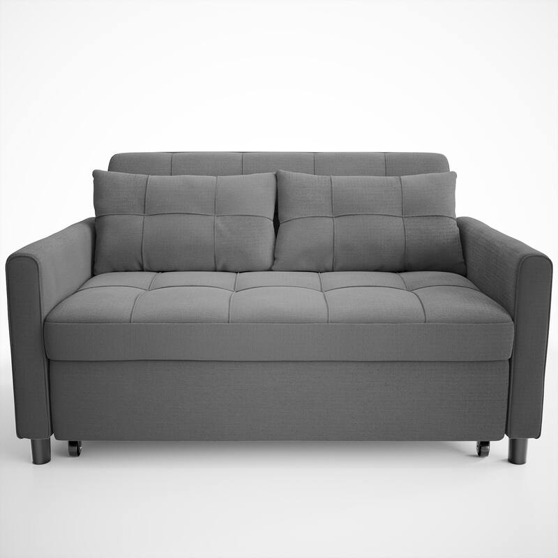 3 in 1 Convertible Sleeper Loveseat Couch, Futon Sofa Bed with Pull-Out Bed & Adjustable Backrest