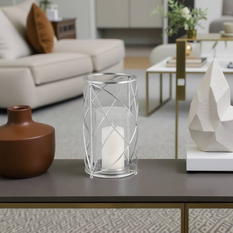 Metal Glass Open Frame Pillar Candle Holder