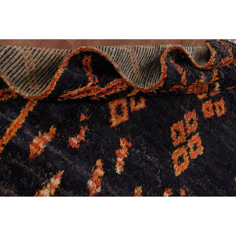 Navy Blue Plush Moroccan Area Rug Handmade Wool Carpet - 7'2" x 10'9"