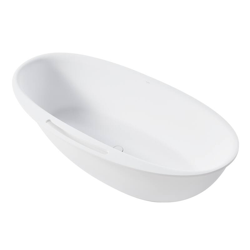 63/67 Inch Stone Resin Solid Surface Freestanding Soaking Bathtub with Center Drain in Matte White