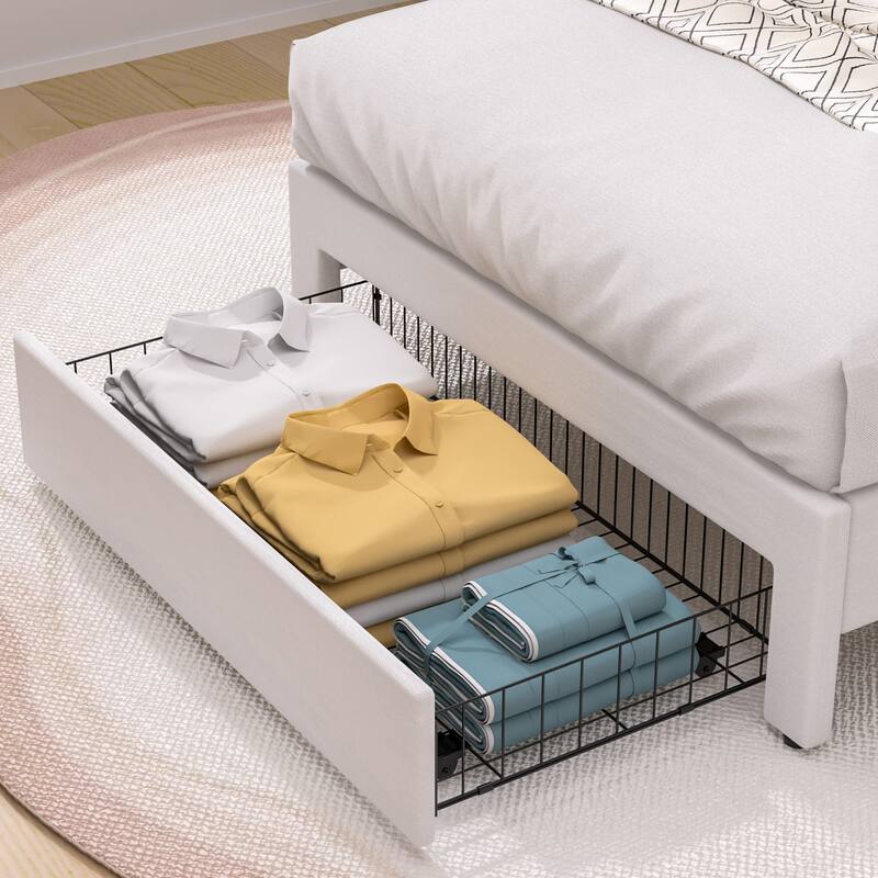 VECELO 2-Pack Kid Bed Frame Set Twin Size Platform Bed with Adjustable Upholstered Headboard Storage Drawer No Box Spring Needed