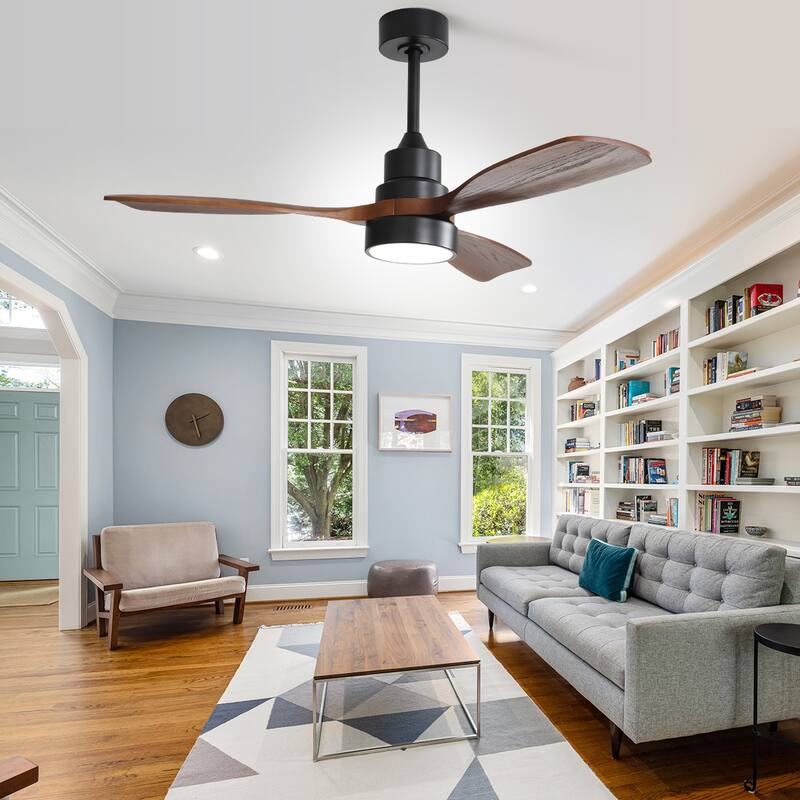 52"/60"/48" Noiseless Walnut Wood Ceiling Fan with Remote Control, Integrated Light Optional - 48" Ceiling Fan With Light