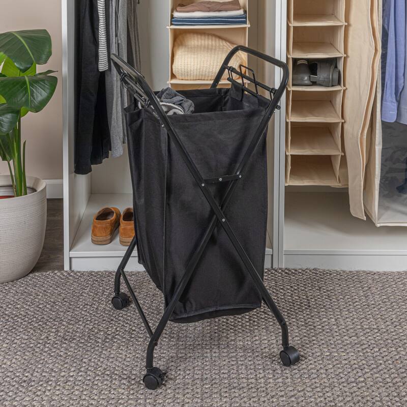 Household Essentials Rolling Laundry Hamper with Velcro Fasteners - Black