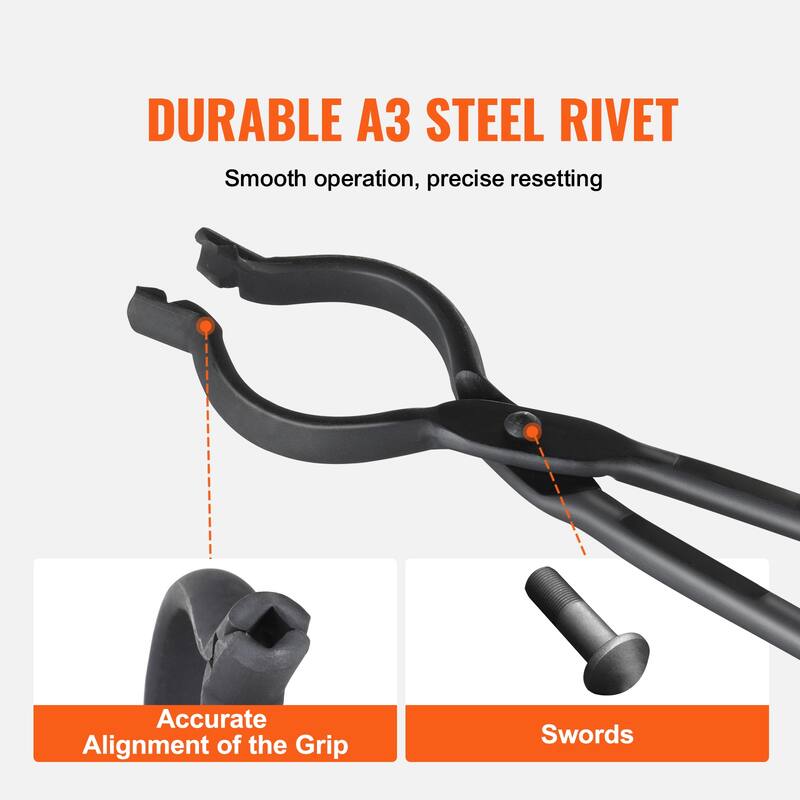Blacksmith Tongs, Carbon Steel Forge Tongs with A3 Steel Rivets, for Knife Blades, Long Pieces, Circular Forgings, for Beginner