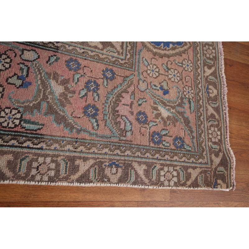 Pink Tabriz Persian Vintage Area Rug Hand-Knotted Wool Carpet - 9'7" x 12'4"