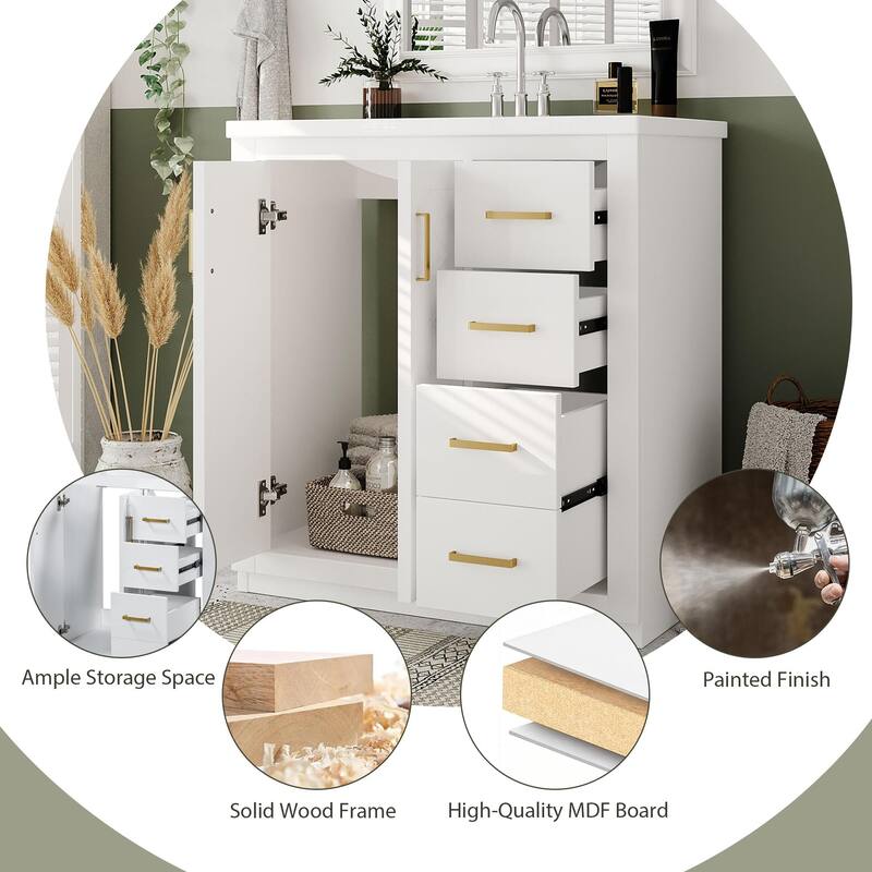30'' Bathroom Vanity with Ceramic Sink Combo, Bathroom Storage Cabinet Vanity Set with 3 Drawers& Soft Closing Doors