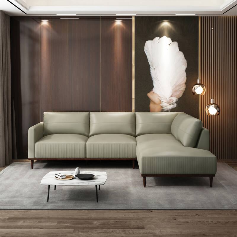 Klayton Airy Green Right Facing Leather Sectional with L Shape
