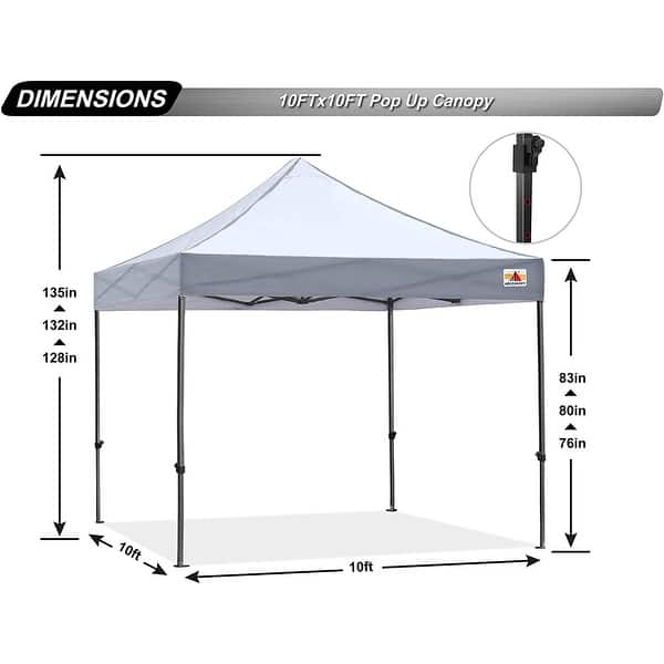 dimension image slide 8 of 10, ABCCANOPY Outdoor Commercial Metal Patio Pop-Up Canopy - 10ftx10ft
