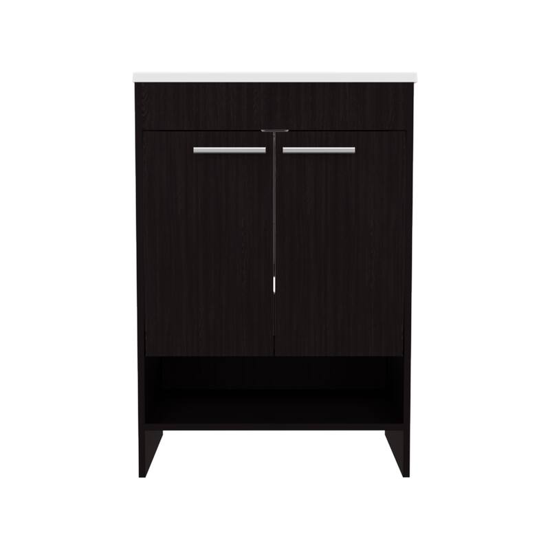 Lorenzo Floor Vanity With Four Drawers And Two Open Shelves, Black