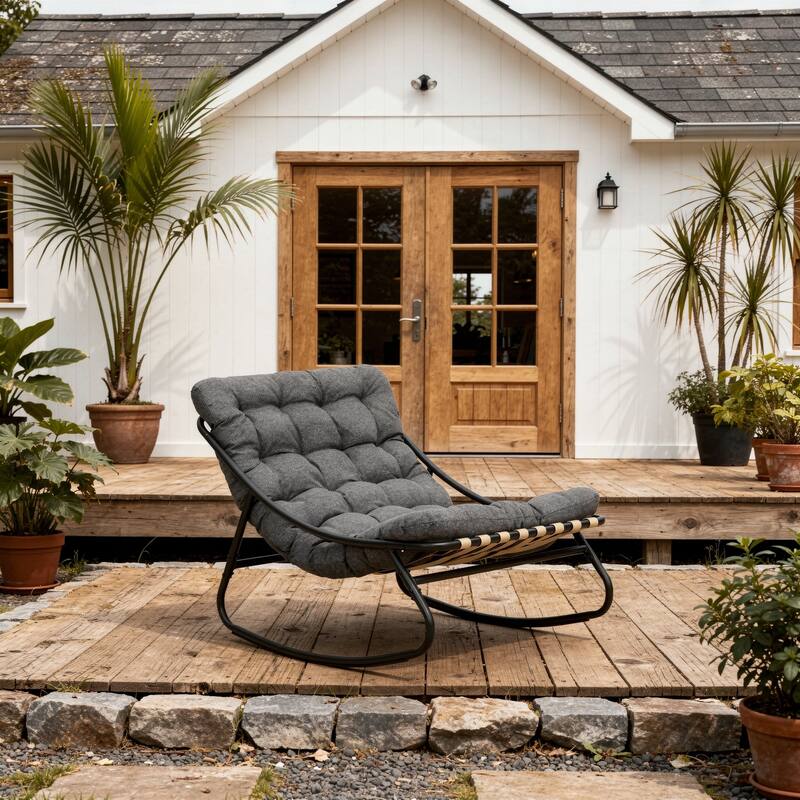 Outdoor Metal Frame Rocking Chair with Water-Resistant Cushions