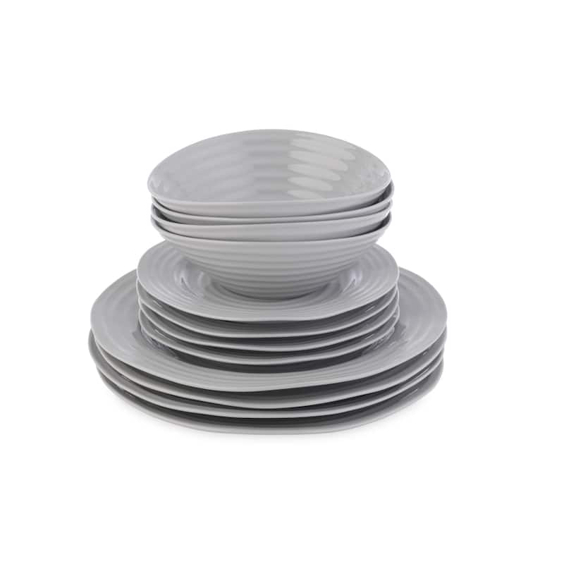 Portmeirion Sophie Conran Grey 12 Piece Dinnerware Set - 11', 8", 7.5"