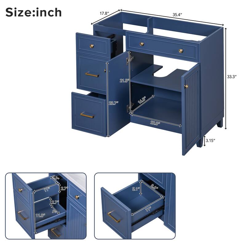 36-inch Bathroom Vanity Single Bathroom Cabinet with 2 Drawers