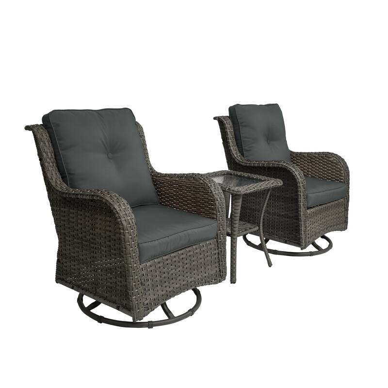 Outdoor Rattan Swivel Rocker Chairs Patio Bistro Set of 3