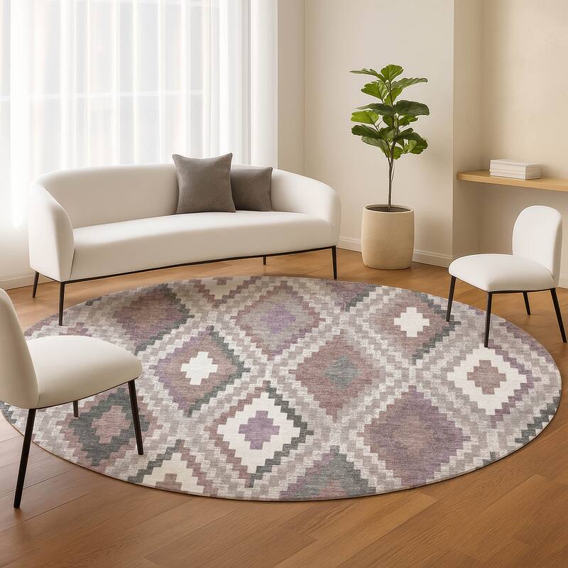 Machine Washable Indoor/ Outdoor Global Geo Chantille Rug