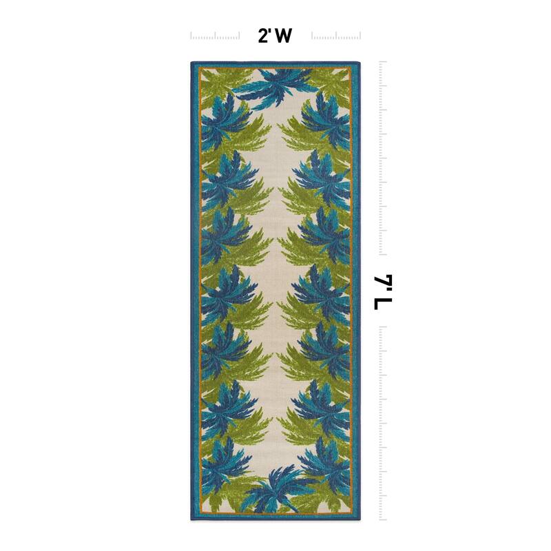 Tropical Floral Border Flatweave Indoor/Outdoor Area Rug