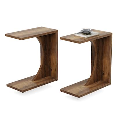 Wood 2-Tier C-Shaped ChairSide End Couch Table (Set of 2)