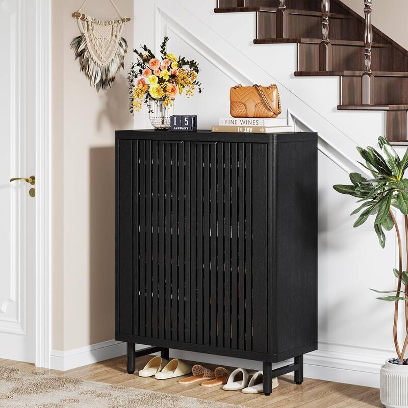 6-Tier Shoe Cabinet with Shutter Doors Adjustable Shelves Wooden Storage Cabinet for Entryway/Hallway/Closet/Living Room