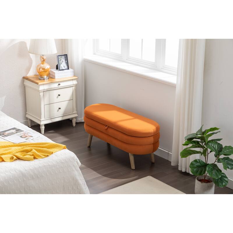Upholstered Storage Bench with Wooden Legs