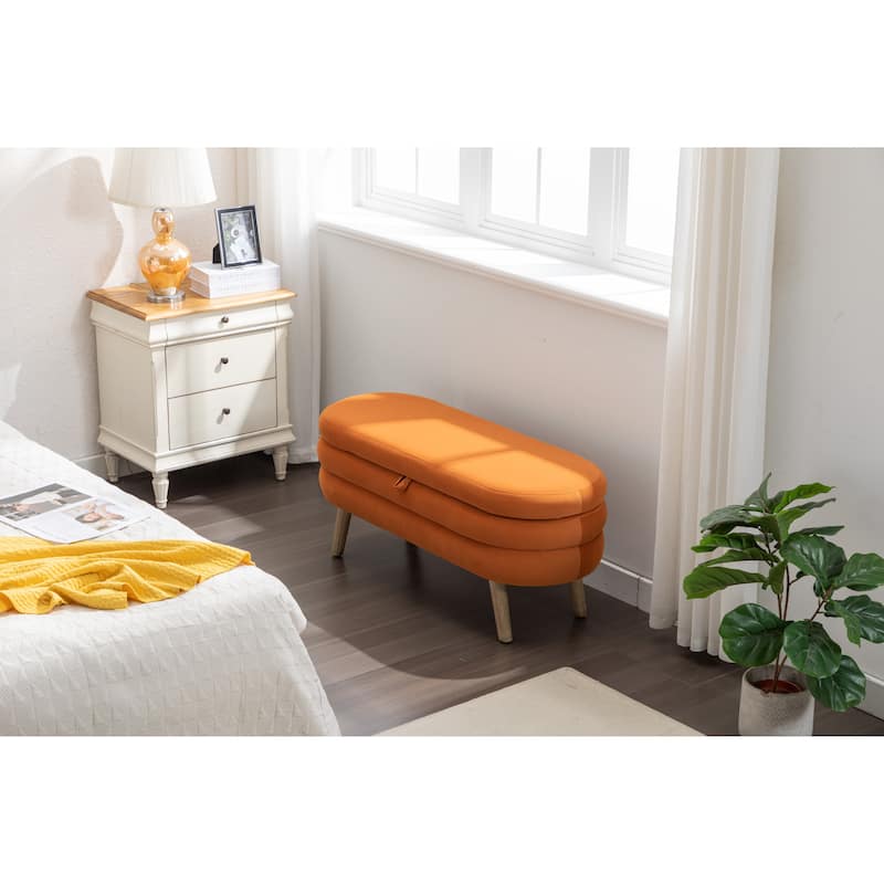Velvet Fabric Storage Bench Bedroom Bench With Wood Legs For Living Room Bedroom Indoor