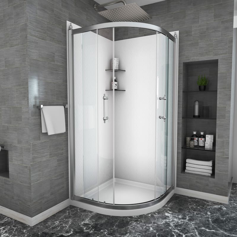 Framed Neo-Angle Shower Door with Tempered Glass in Chrome