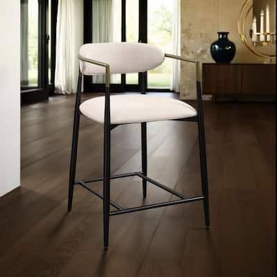 Vonn 25 Inch Counter Height Chair, Beige Fabric, Black Metal Frame