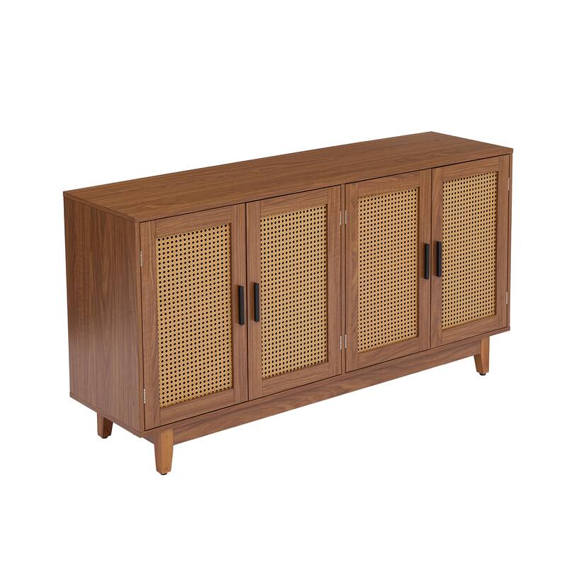 Rattan Accent Cabinet Storage Sideboard Buffet with 4 Doors