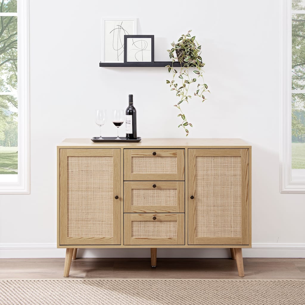 Walker Edison 47-inch Rattan 2-Door 3-Drawer Buffet