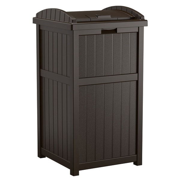 Suncast Trash Hideaway Outdoor Garbage Bin & 99 Gallon Deck Box w/ Seat