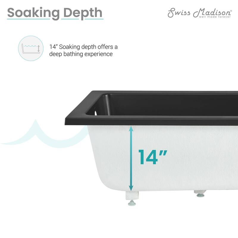 Voltaire 54"X30" Reversible Drain Drop-In Bathtub In Matte Black - 54x30 Reversible