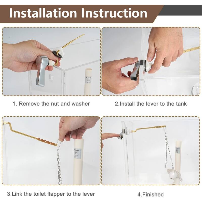 Universal Toilet Flush Tank Lever Kit, Side Mount Handle with Stainless Steel Flapper Chains, Chrome Finish