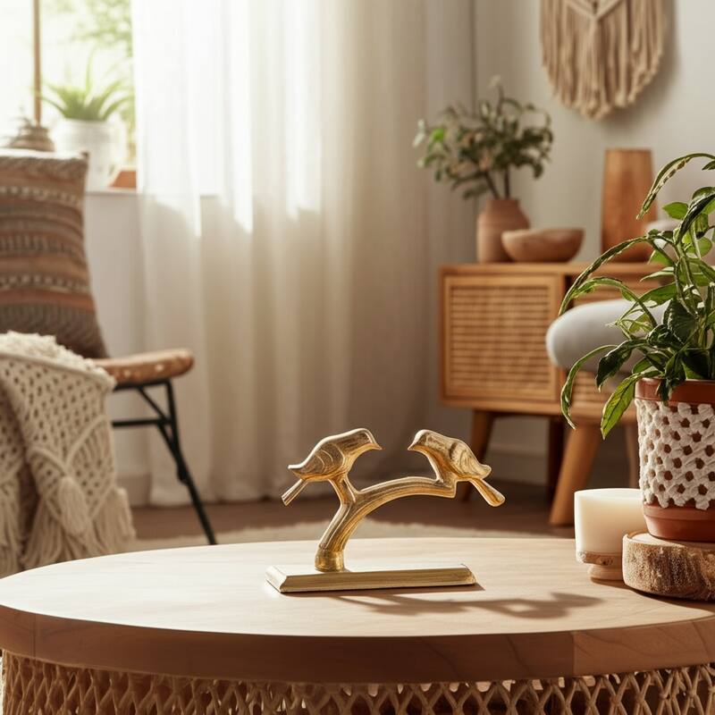 Decorative Metal Charming Birds Figurine - 10", Gold & Metallic - 9.5"