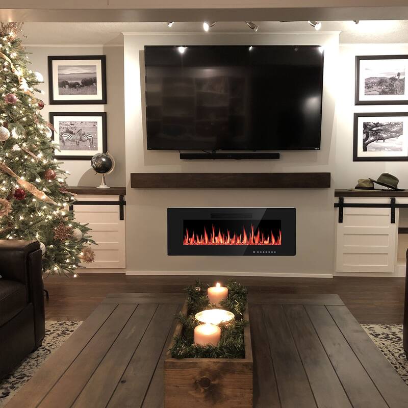 Electric Fireplace Insert, 750/1500W Electric Heater, Adjustable Flame Color, Remote Control, Timer