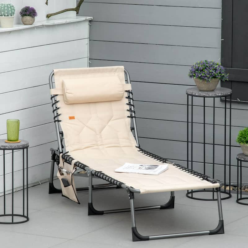 Patio Padded Folding Chaise Lounge Chair, Outdoor 6-Level Reclining Camping Tanning Chair with Headrest