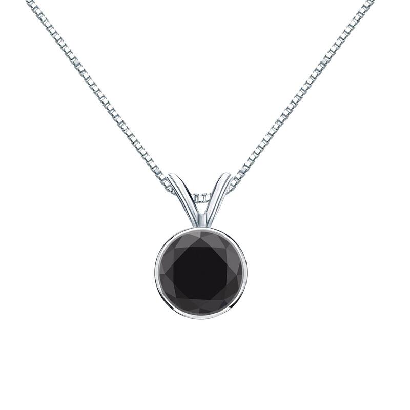 Auriya 14k Gold 3/4ctw Solitaire Black Diamond Necklace Bezel-set