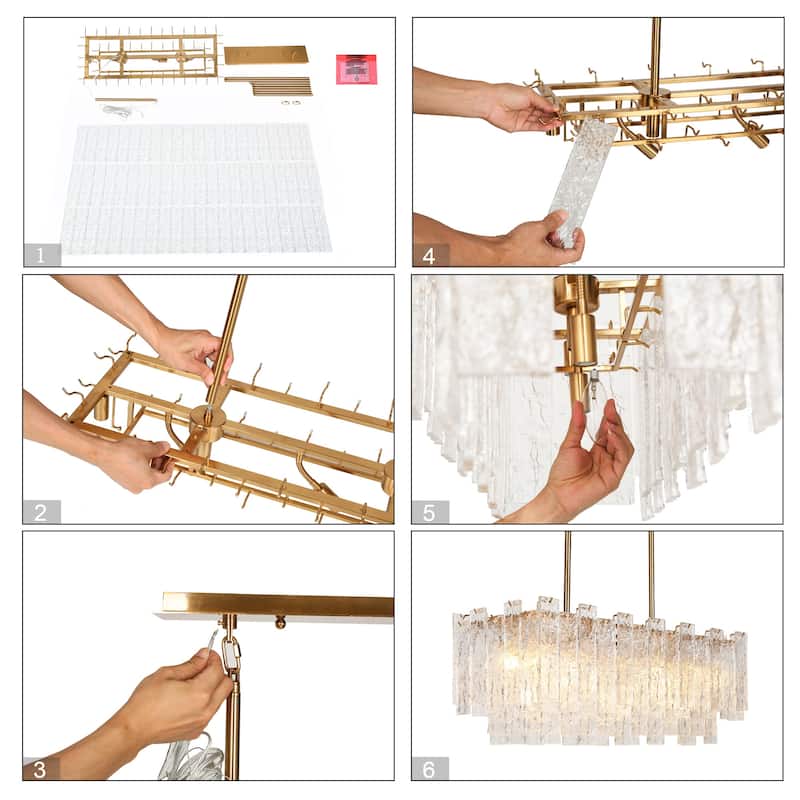 Elver Modern Gold 7-Light Textured Glass Chandelier Luxury Kitchen Island Lights - W31" x H12"