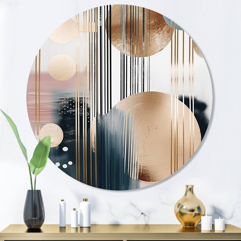 Designart "Soft Colors Shapes And Lines Marble III" Abstract Marble Metal Round Wall Art - 36x36 - Disc of 36 Inch