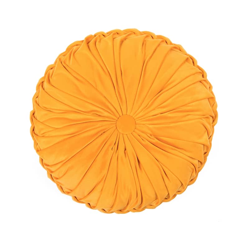 Lush Decor Pleated Soft Velvet Round Decorative Pillow - Yellow