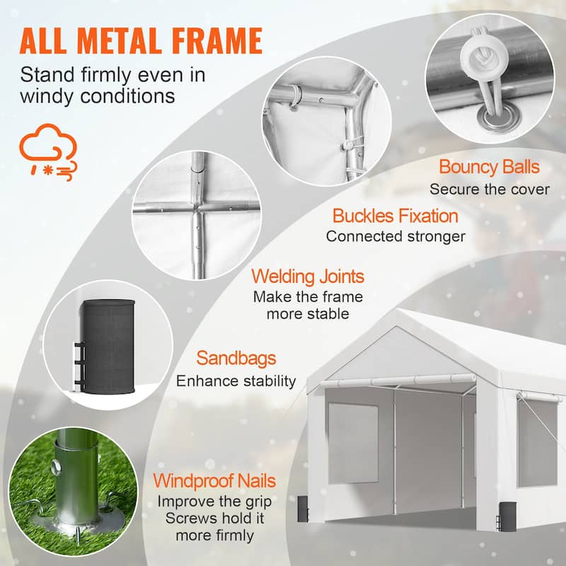 Heavy Duty 12x20ft Carport Canopy Outdoor Garage Shelter with Sides - 144 x 240 x 116.4 Inch