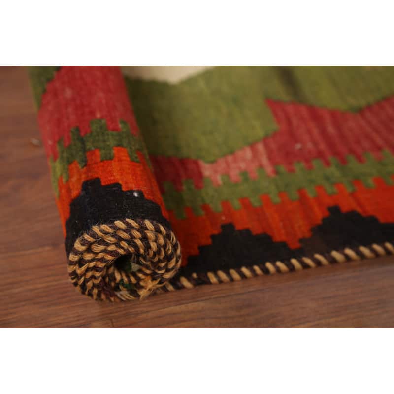Vegetable Dye Red Geometric Kilim Qashqai Persian Vintage Wool Carpet - 4'10"x 8'0"
