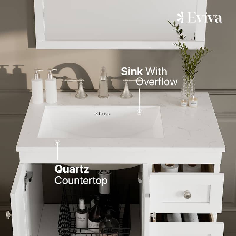 Eviva Acclaim 30"W x 22"D Bath Vanity with Carrara Quartz Top