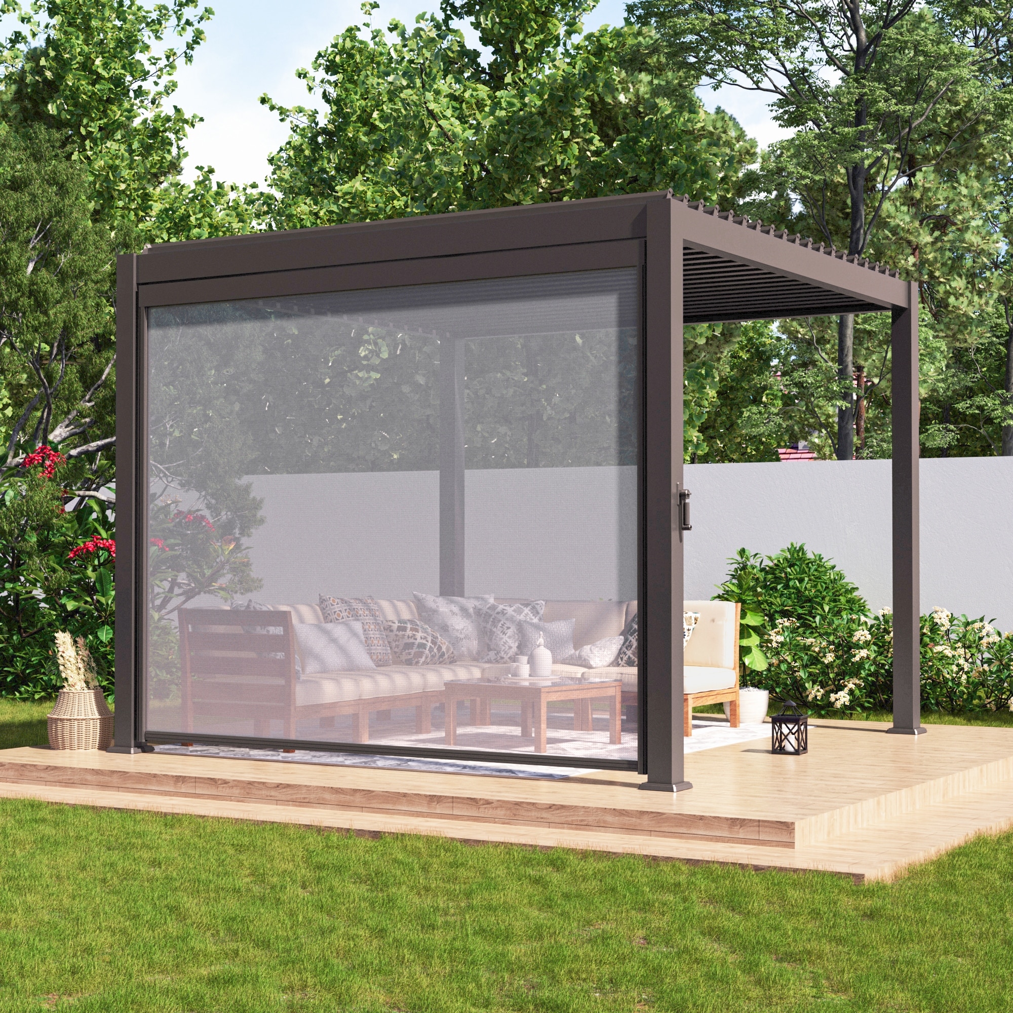 LIVOOSUN Pull Down Privacy Screen for Pergola Accessories, Size Optional for 10FT/12FT/13FT