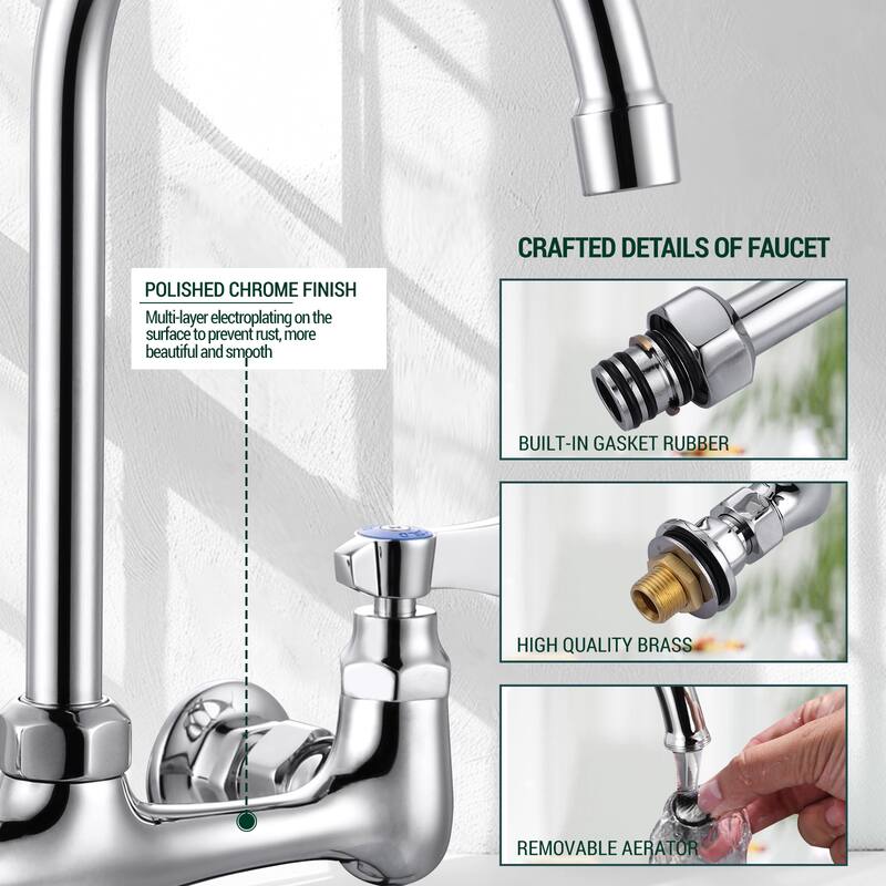 WOWOW Double Handle Wall Mount Standard Kitchen Faucet with 8 in. Swivel Spout