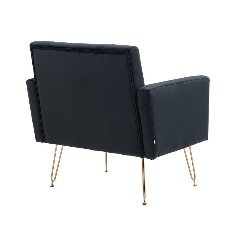 Velvet Upholstered Armchair Single Sofa Modern Tufted Reading Chairs Gold Metal Leg Wingback Chairs for Living Room Bedroom
