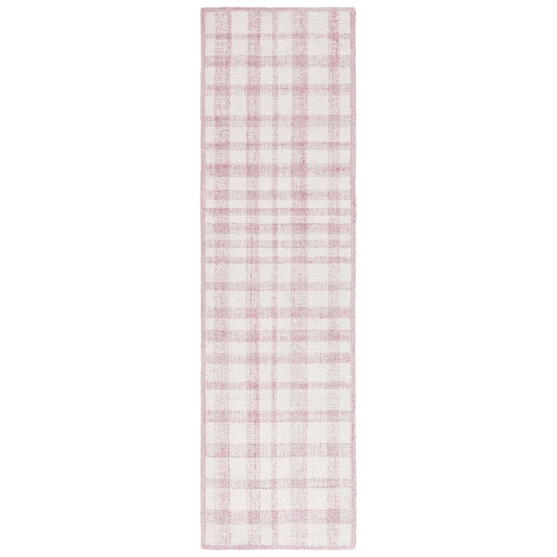 SAFAVIEH Handmade Abstract Zilia Checkered Wool Rug - 2'3" x 8' Runner - Ivory/Pink - Runner